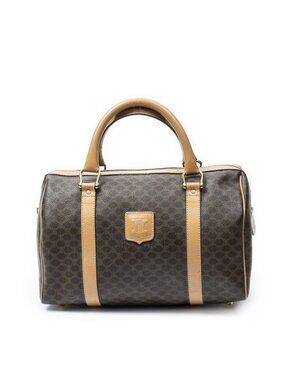 Celine Small Boston Brown Beige Macadam Canvas Shoulder Bag